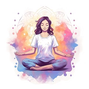 femme en position de yogi, méditation, cercle de protection
