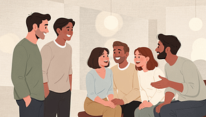 atelier de groupe - groupe de personnes riant ensemble dans un salon