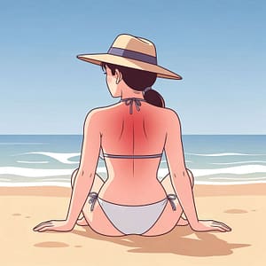 femme avec un coup de soleil dans le dos : SOS brûlure
