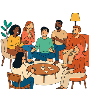 atelier de groupe entre amis - souriants dans le salon