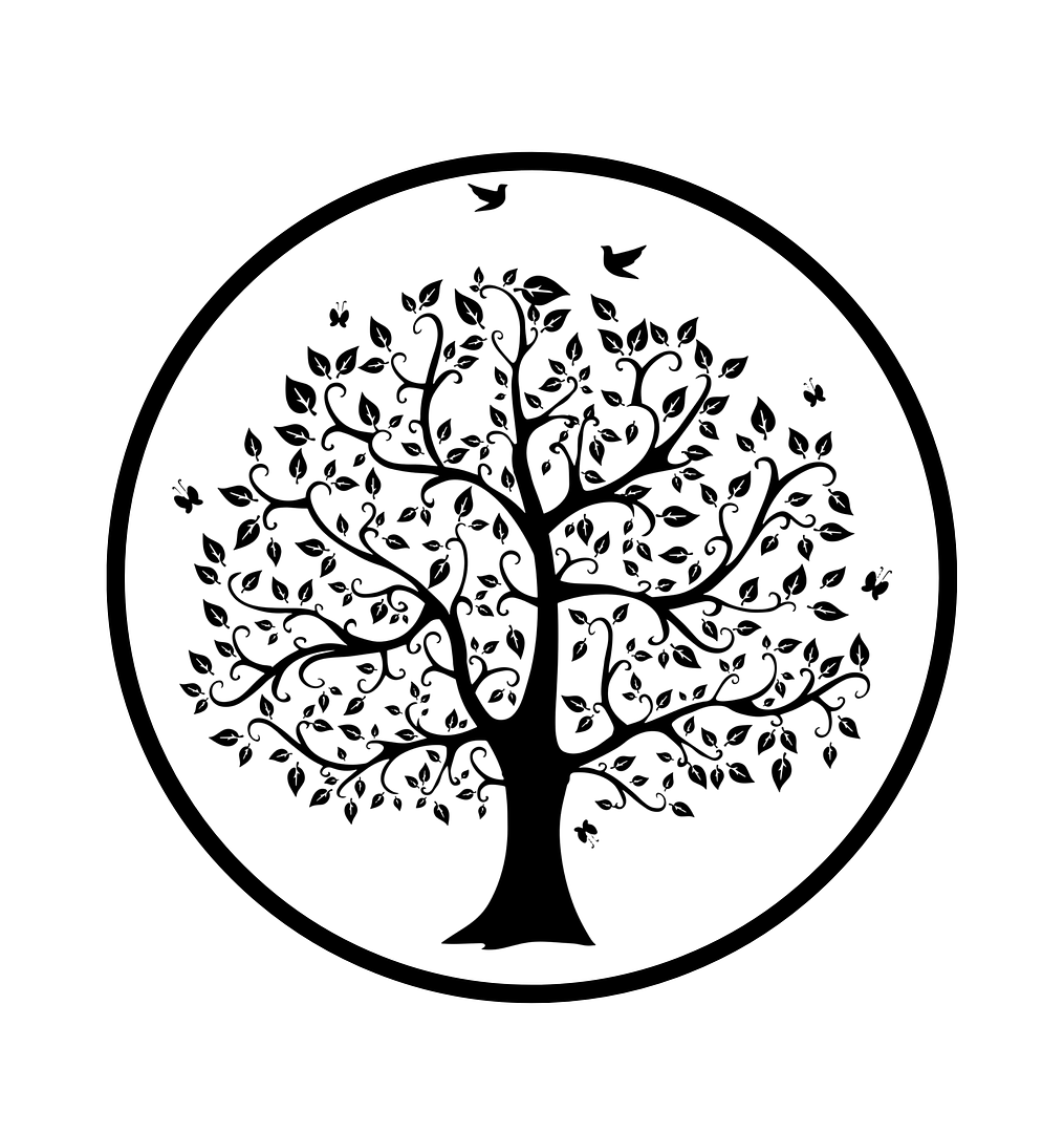 Logo nathbouv energetique - arbre de vie avec oiseaux et papillon dans cercle noir